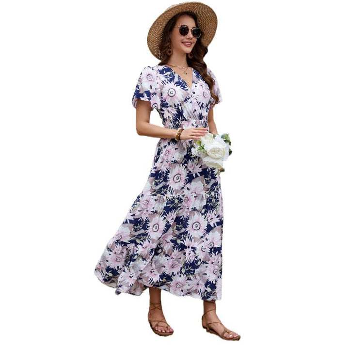 Damen Maxikleid mit geschlitztem Saum und floralem Design Drune