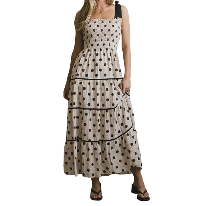 Damen Maxikleid mit dekorativen Punkten und schulterfreiem Design Drune
