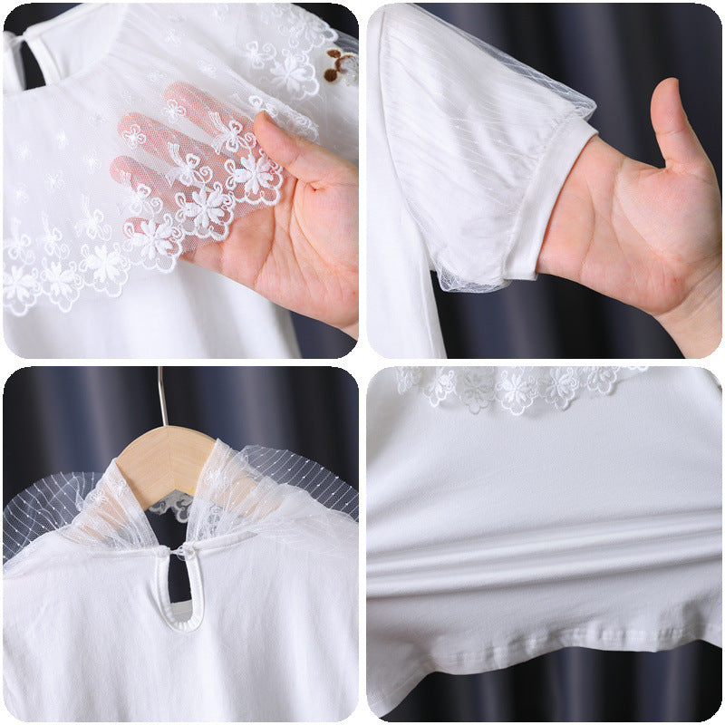 Mädchen T-Shirt mit elegantem Spitzenbesatz Drune