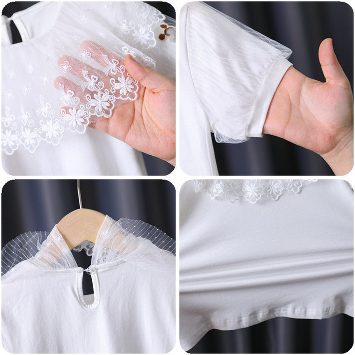 Mädchen T-Shirt mit elegantem Spitzenbesatz Drune