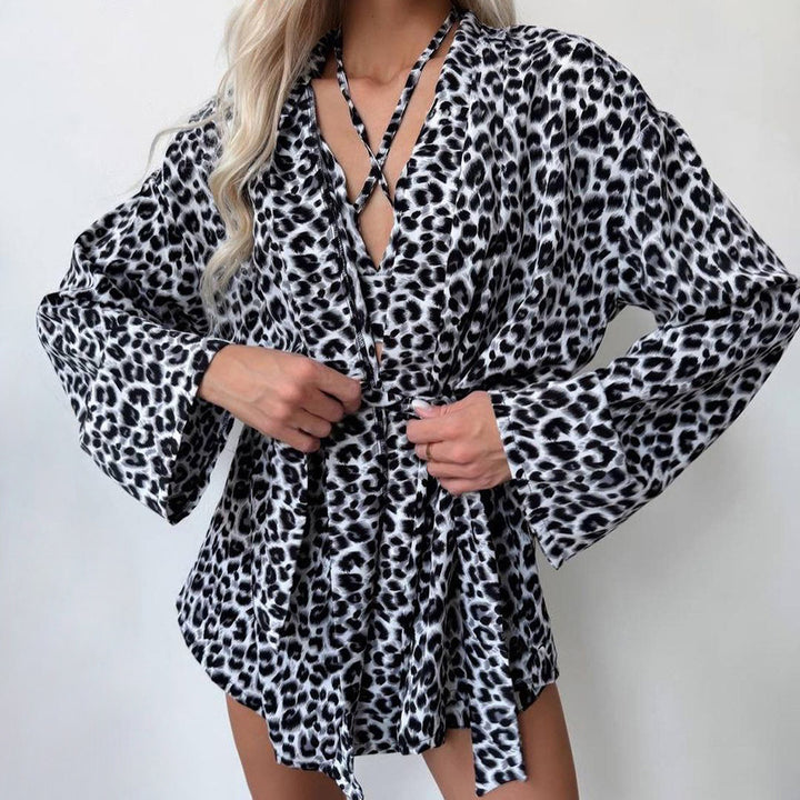 Damen Kimono-Morgenmantel mit Leopardenmuster und lockerer Passform Drune