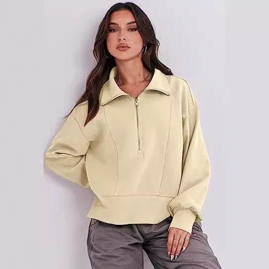 Damen sportlicher Fleece-Pullover mit Reißverschluss und lässigem Schnitt Drune