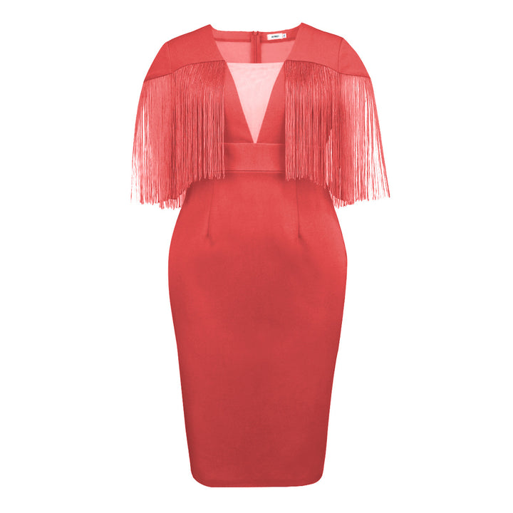 Damen Figurbetontes Kleid mit Fransen-Detail Drune