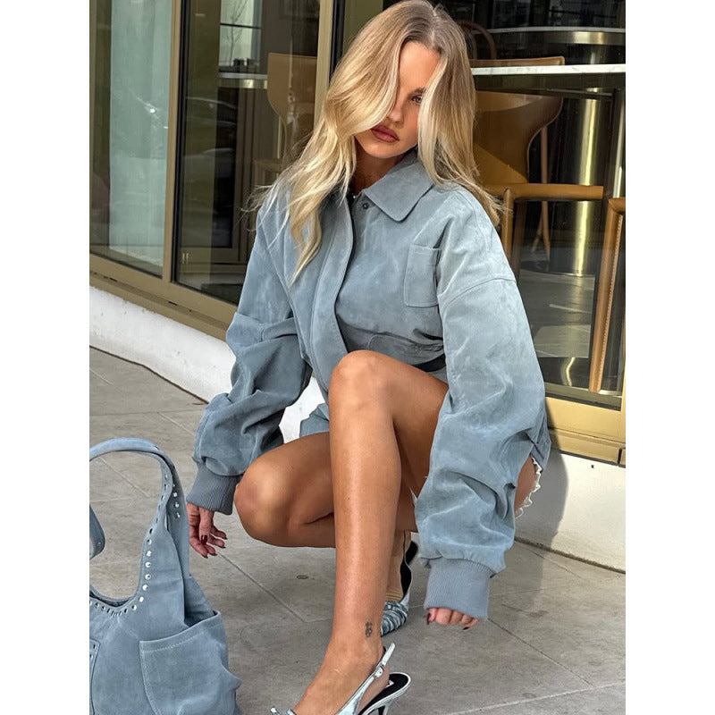 Damen oversized Wildlederjacke Drune