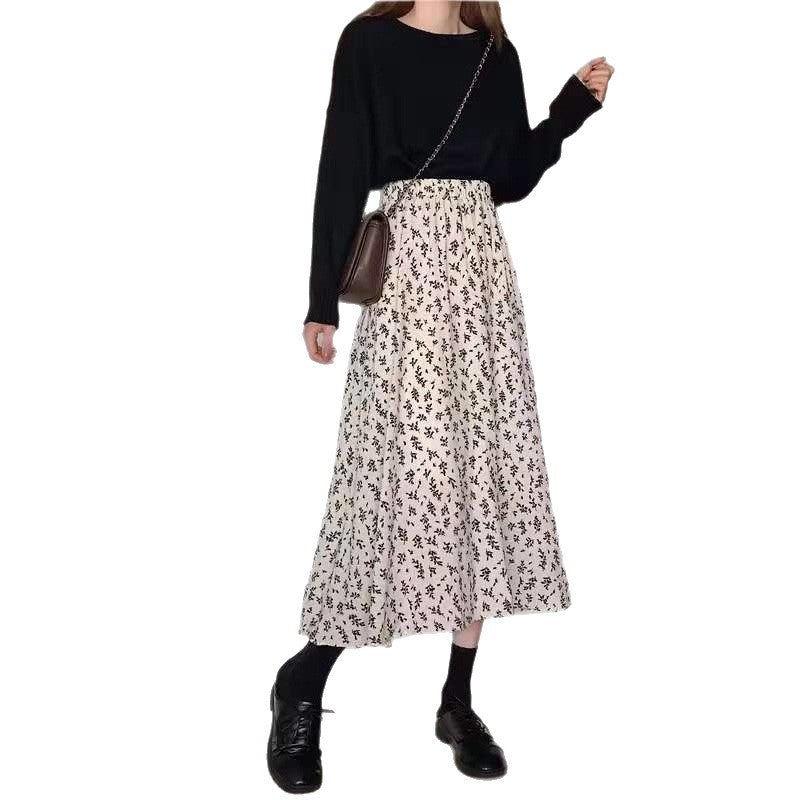 Damen Midirock mit floralen Mustern und elastischem Bund Drune