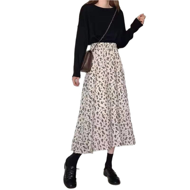 Damen Midirock mit floralen Mustern und elastischem Bund Drune