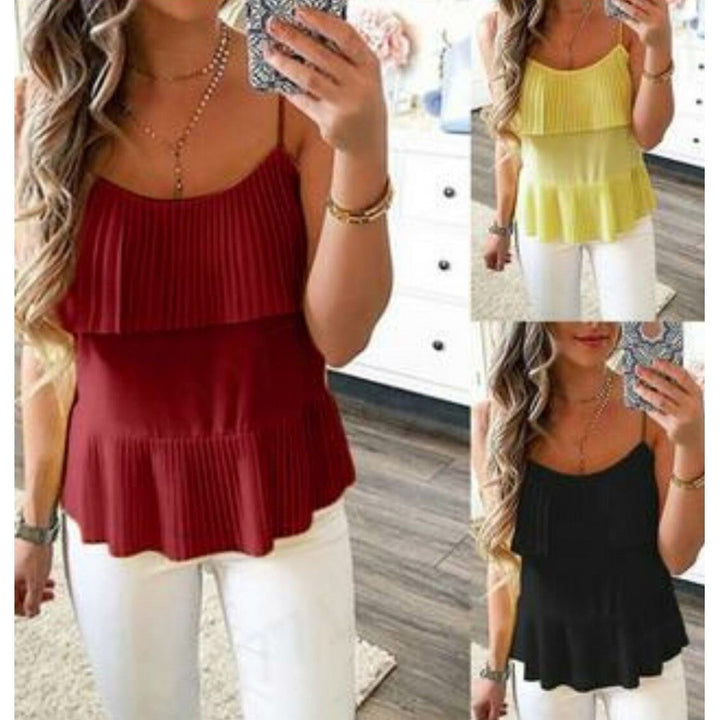 Damen Chic Plisseetop mit leichtem Unterlayer und verstellbaren Trägern Drune