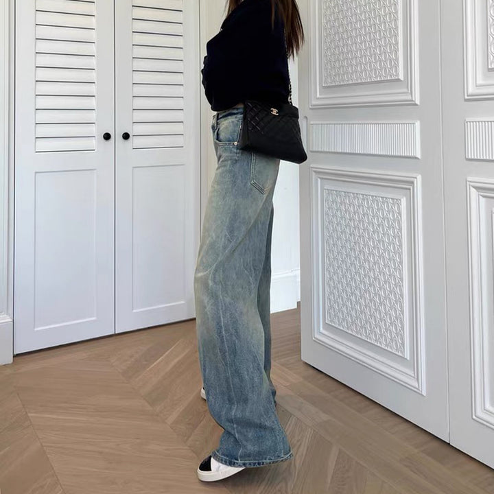 Damen Weit geschnittene Denim-Jeans mit hohem Bund Drune