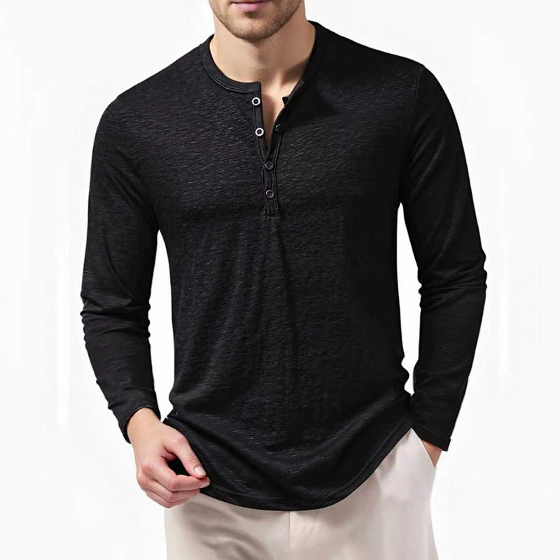 Herren nan Slim-Fit Henley Langarmshirt mit kurzem Knopfverschluss und abgerundetem Saum Drune