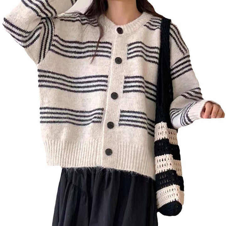 Damen Großer Strickcardigan mit dekorativem Streifendesign Drune