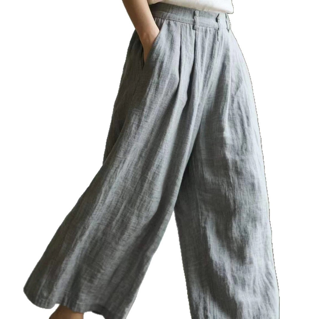 Damen weite Leinenhose mit eleganter Bundfalte und Taschen Drune