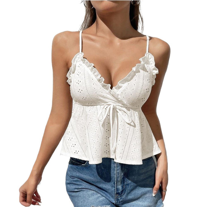 Damen Spitzenbluse mit Rüschendetails und schickem Knoten Drune