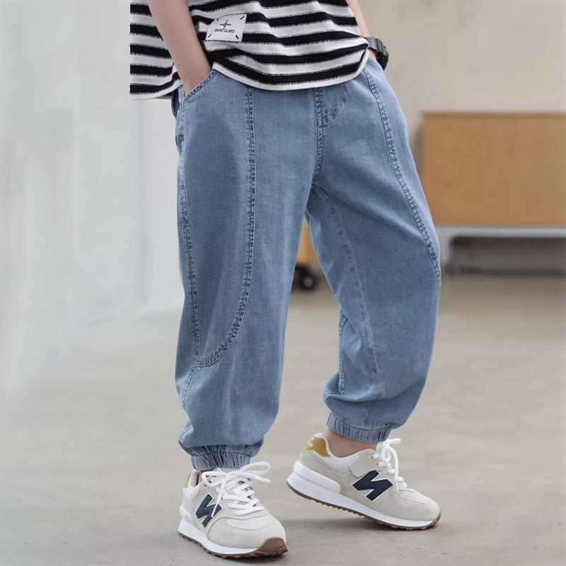 Jungen lässige Denim-Jogginghose mit elastischem Bund Drune