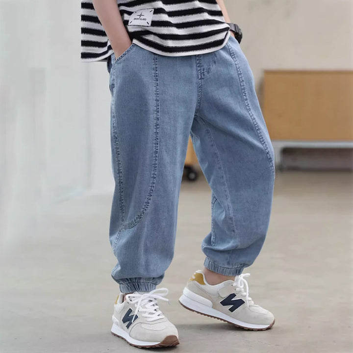 Jungen lässige Denim-Jogginghose mit elastischem Bund Drune