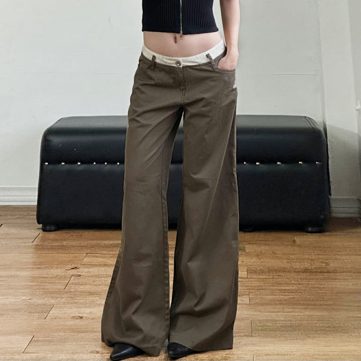Damen nan Highwaist-Culottehose mit weitem Bein und kontrastierendem Bunddetail Drune