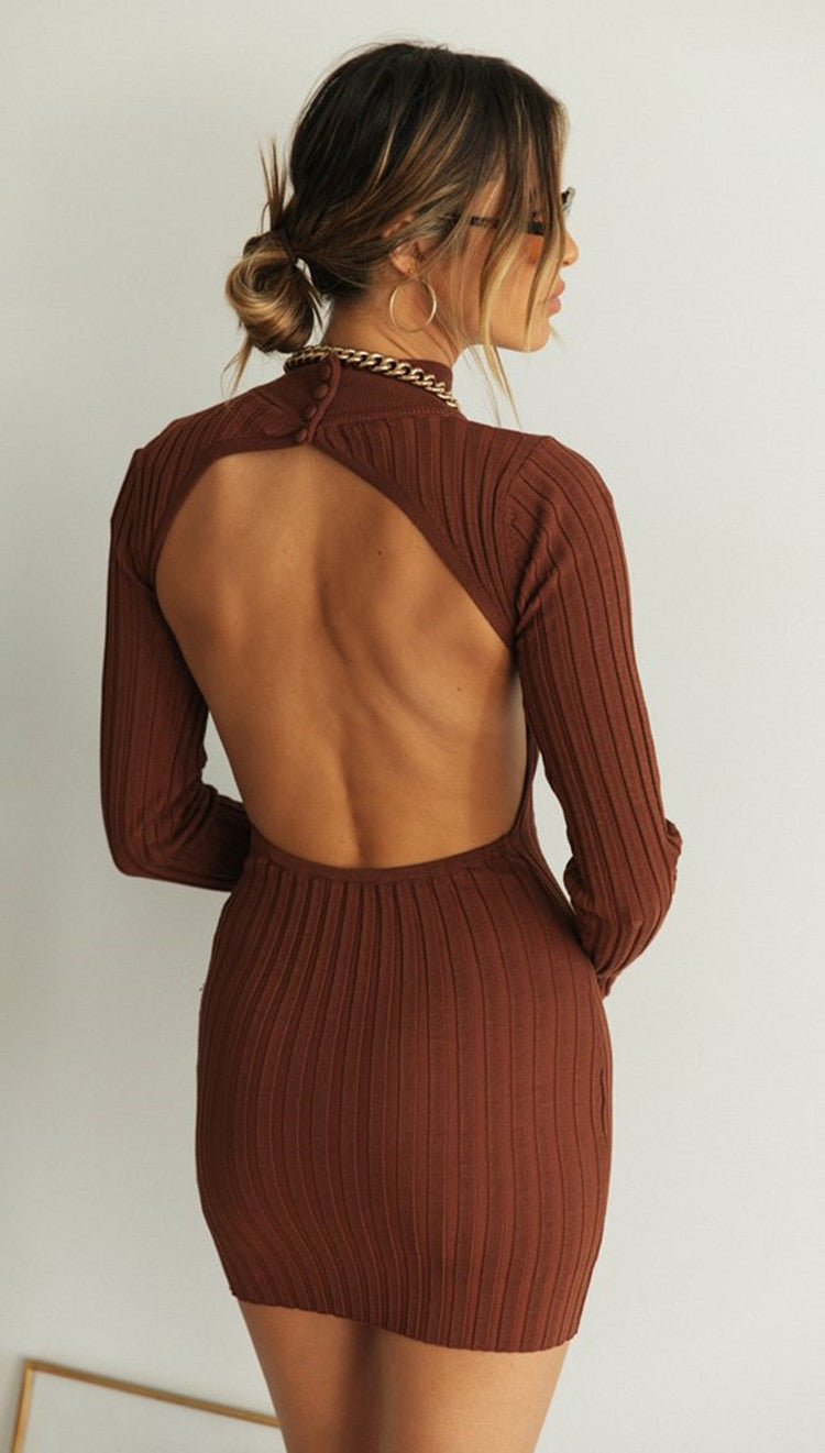 Damen figurbetontes Strickkleid mit Rollkragen und Rippstruktur Drune