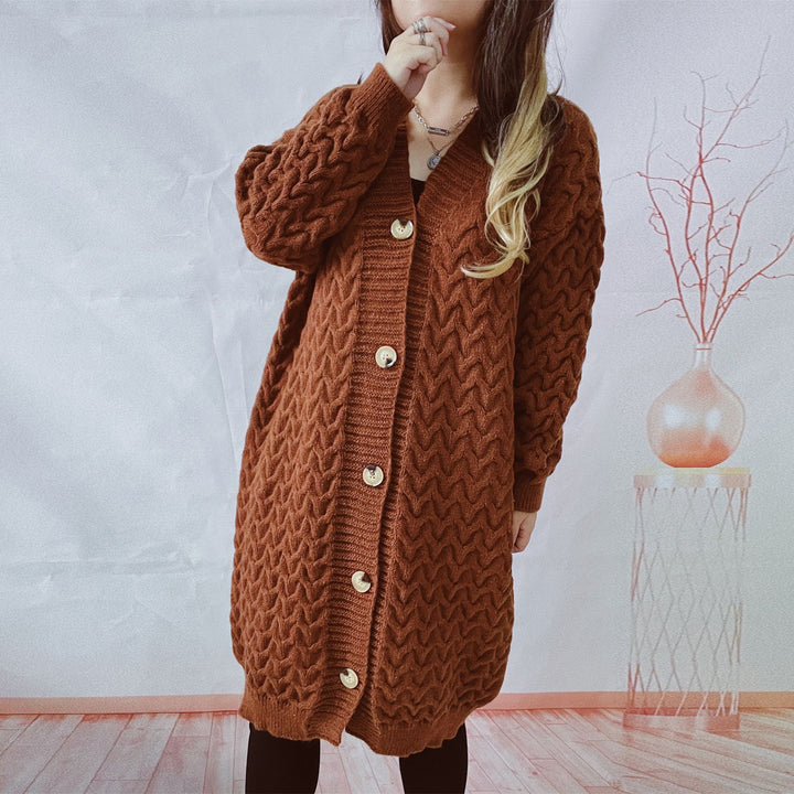 Damen Strickjacke mit strukturierter Zopfstrickoptik und dekorativen Knopfdetails Drune