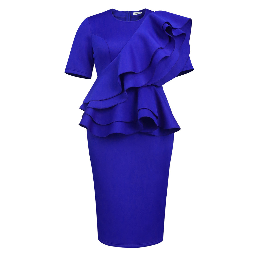 Damen elegantes Rüschenkleid mit taillierter Silhouette Drune