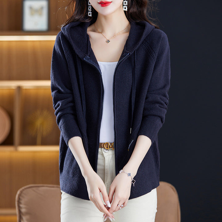 Damen Strickjacke mit Kapuze und praktischen Taschen Drune