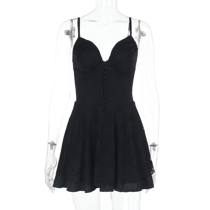 Damen figurbetontes Minikleid mit Spitzenoberteil und schwingendem Rock Drune