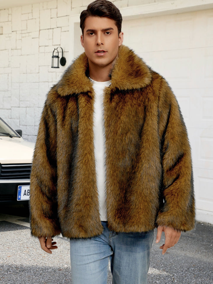 Herren Luxuriöse Kunstpelzjacke mit breitem Revers Drune
