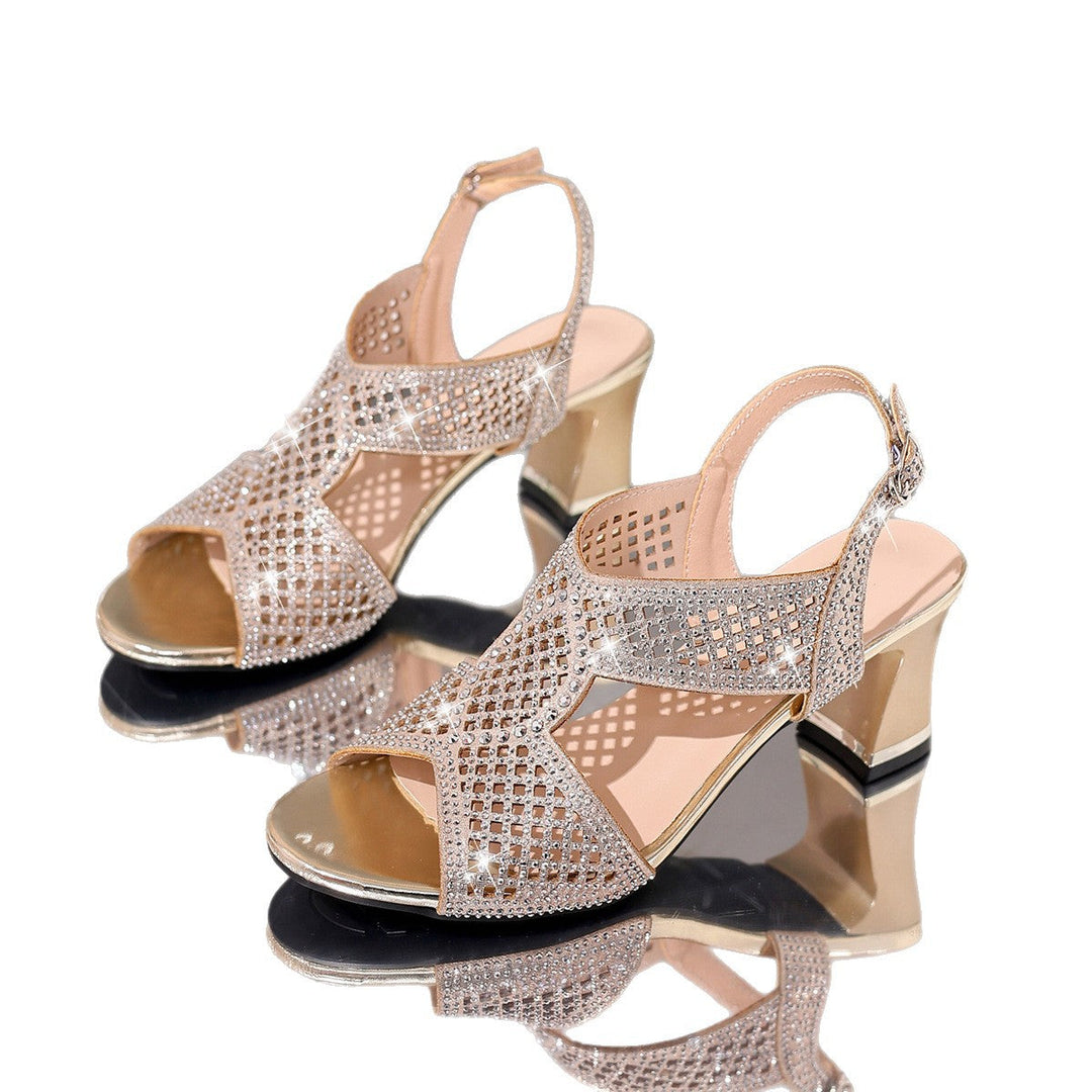 Damen Glitzernde Sandaletten mit eleganter Absatzhöhe und verstellbarem Riemen Drune