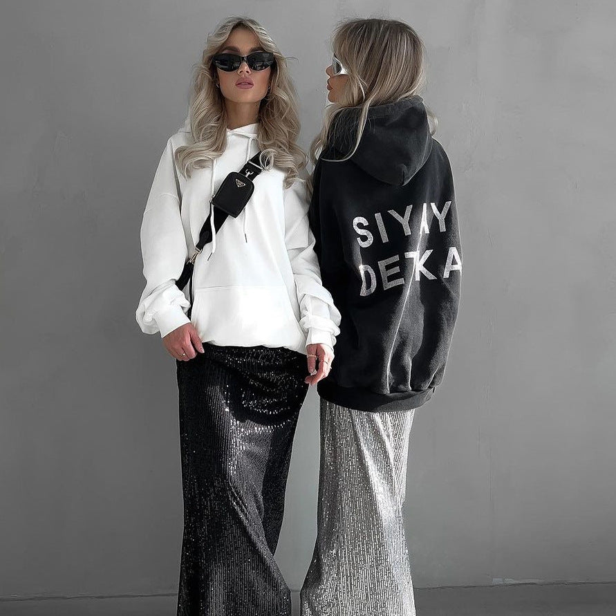 Damen Oversized Hoodie mit statementartigem Schriftzug Drune