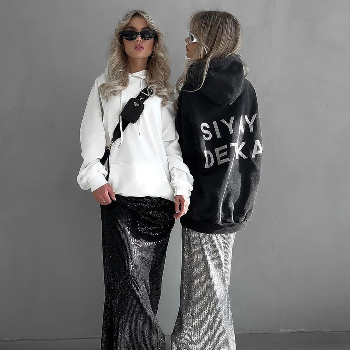Damen Oversized Hoodie mit statementartigem Schriftzug Drune