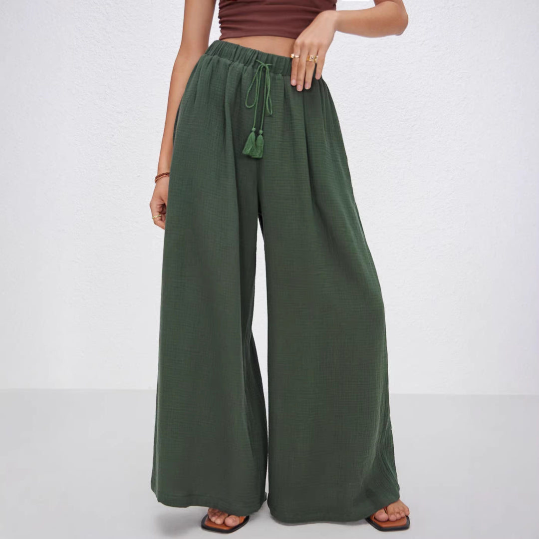 Damen weite Sommerhose im lässigen Boho-Stil mit elastischem Bund und seitlichen Taschen Drune