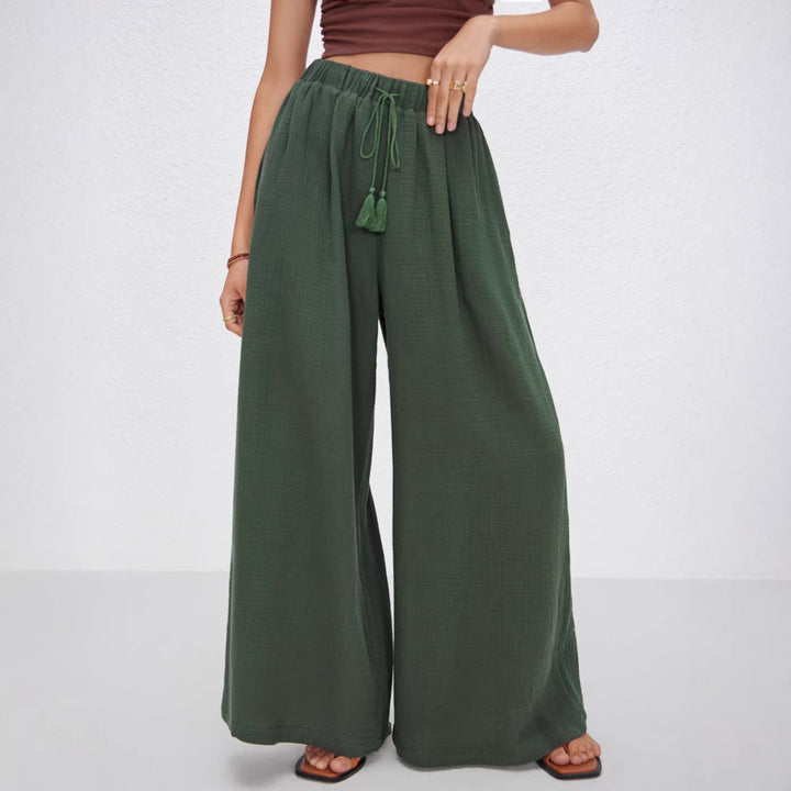Damen weite Sommerhose im lässigen Boho-Stil mit elastischem Bund und seitlichen Taschen Drune