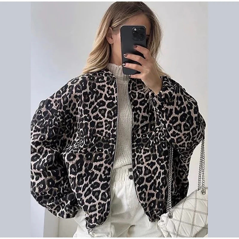 Damen Modische Steppjacke im modernen Leopardenmuster Drune