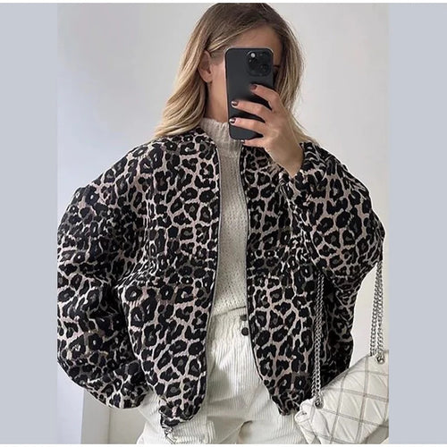 Damen Modische Steppjacke im modernen Leopardenmuster Drune