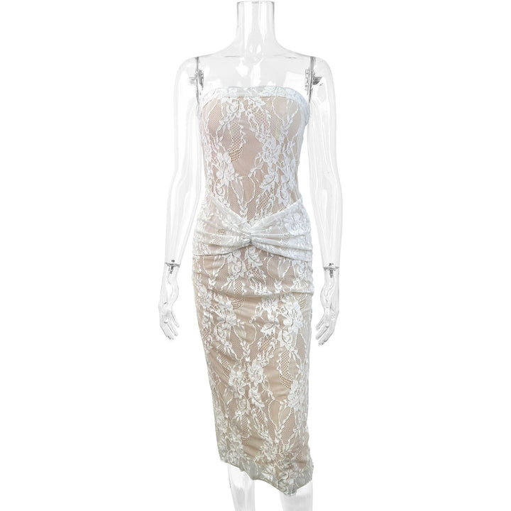 Damen Spitzenkleid mit figurformendem Design und elegantem Knotendetail Drune