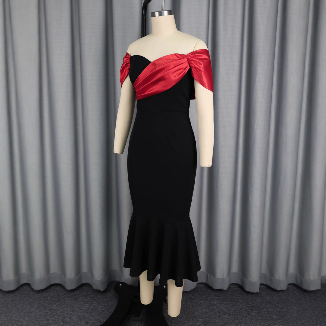 Damen Elegantes schnittloses Abendkleid mit voluminösem Taillenvolant Drune