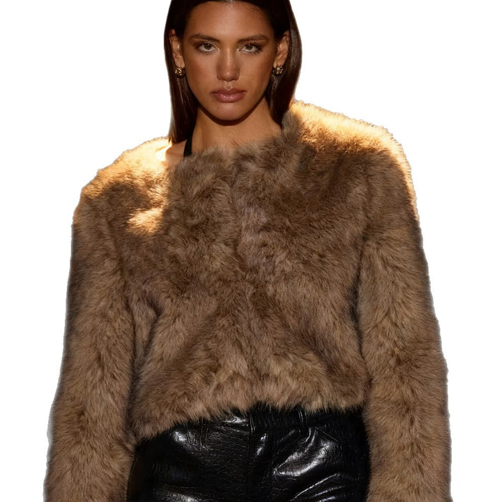 Damen Kunstpelz Jacke mit luxuriösem Finish und schickem Schnitt Drune