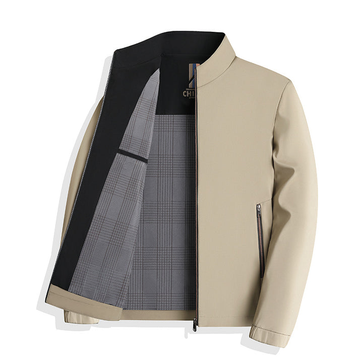 Herren nan leichte Harringtonjacke mit Stehkragen, Reißverschlusstaschen und kariertem Innenfutter Drune