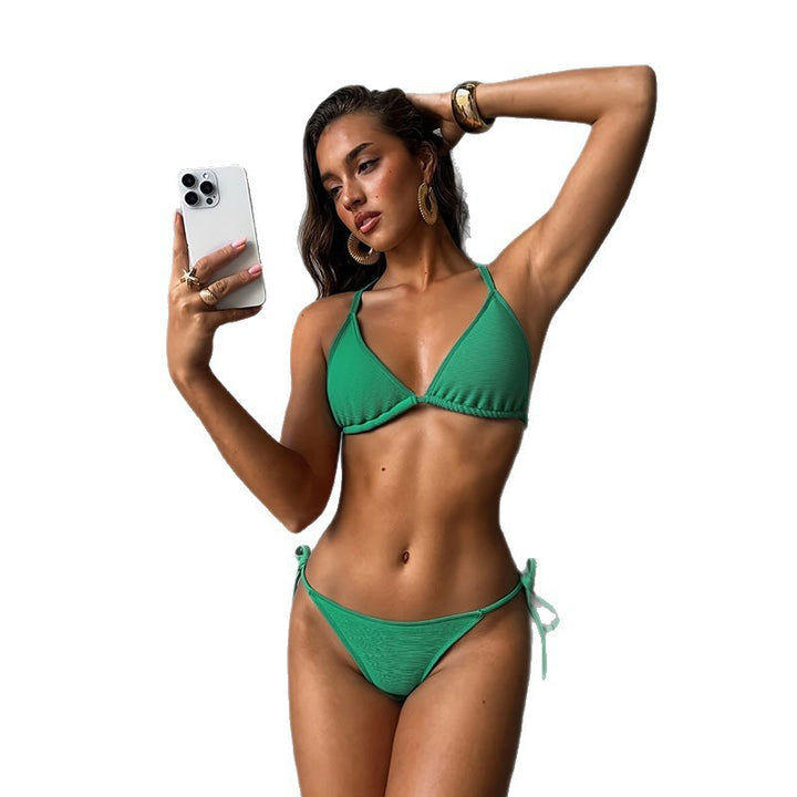 Damen Triangel-Bikini mit verstellbaren Schnürungen und strukturierter Oberfläche Drune
