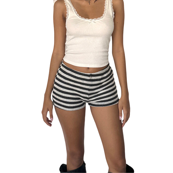 Damen Mini-Shorts mit gestreiftem Strickmuster Drune