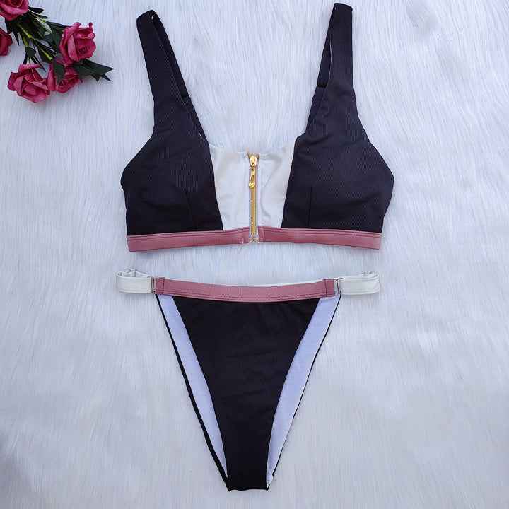 Damen Sport-Bikini-Set mit Reißverschluss und farblich abgesetzten Details Drune
