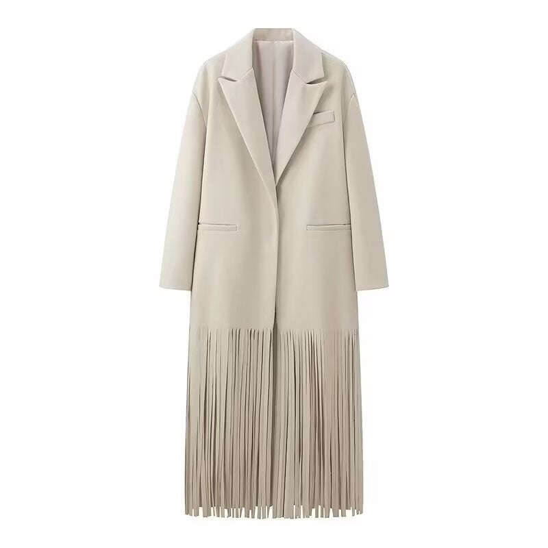 Damen eleganter Blazer-Mantel mit Fransen Drune
