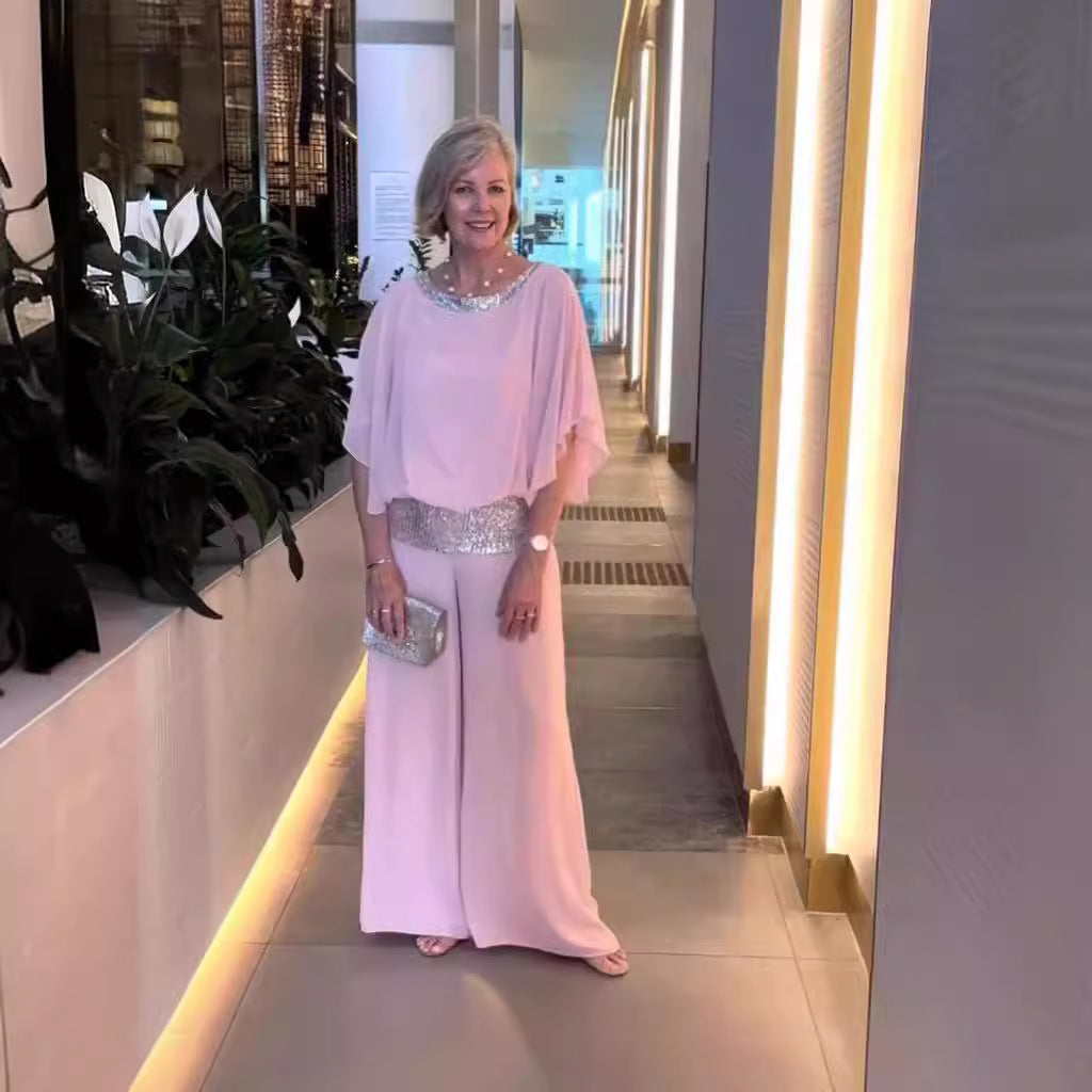 Damen festliches Abendkleid mit funkelndem Oberteil und schwingendem Saum Drune