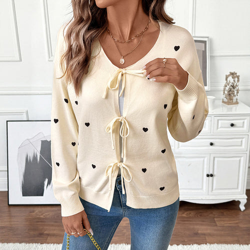 Damen Strickjacke mit Herzmuster und verstellbarem Bund Drune
