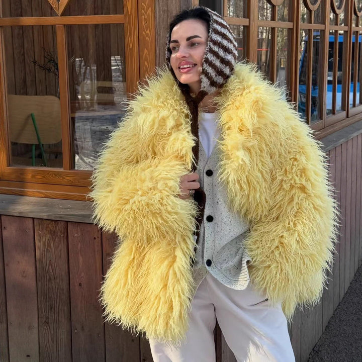 Damen Luxuriöse und flauschige Kunstpelzjacke Drune