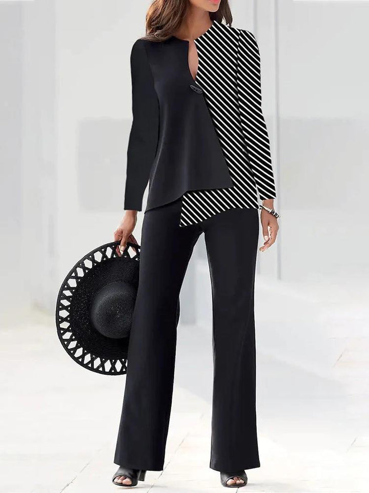 Damen Elegantes und modernes Hosenanzug-Set mit asymmetrischem Design Drune