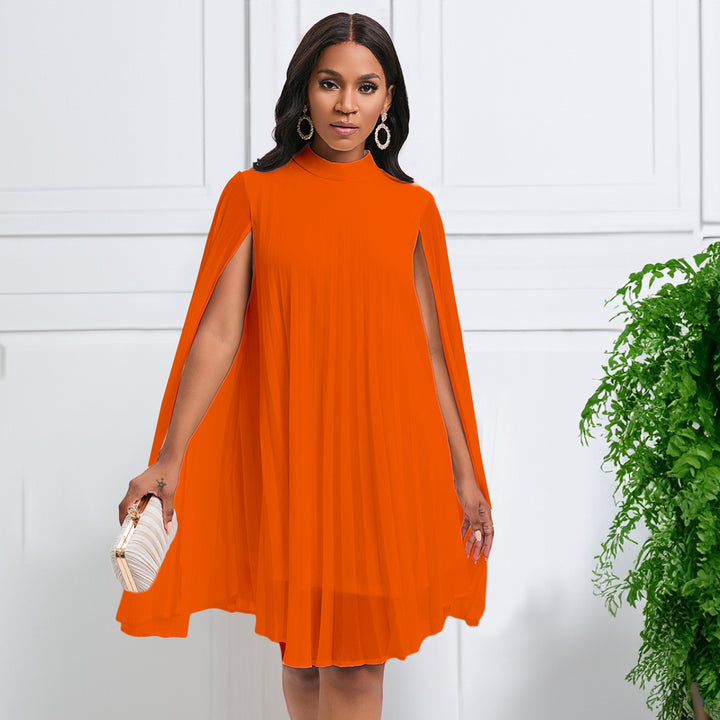 Damen Plissiertes Kleid mit majestätischen Ärmeln und hohem Kragen Drune