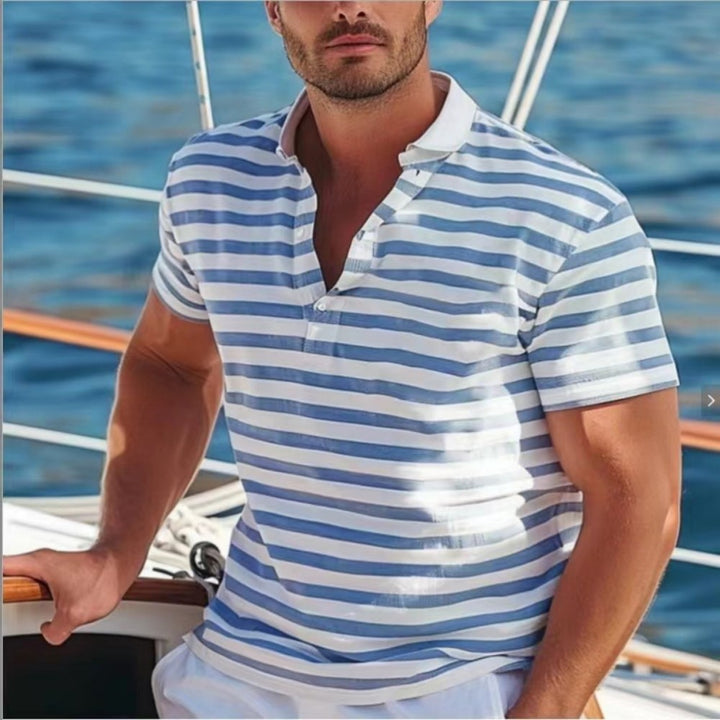 Herren Poloshirt mit modernem Nautikstreifen und kurzem Stehkragen Drune