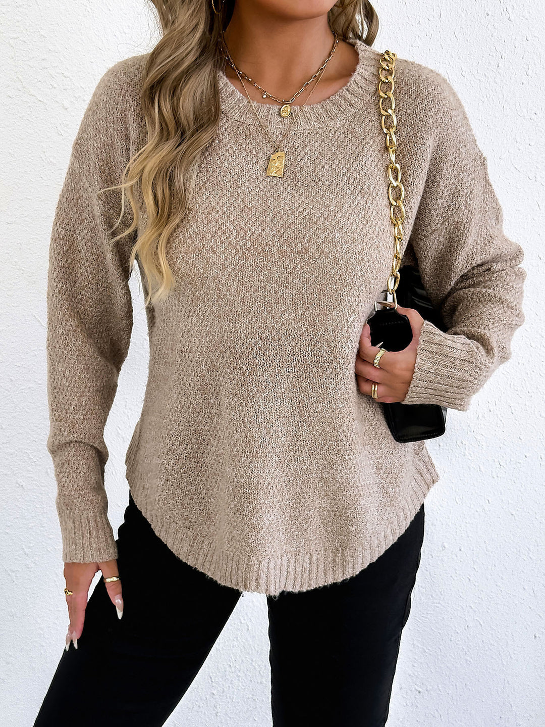 Damen lässiger Strickpullover mit hochwertigem Strukturmuster Drune