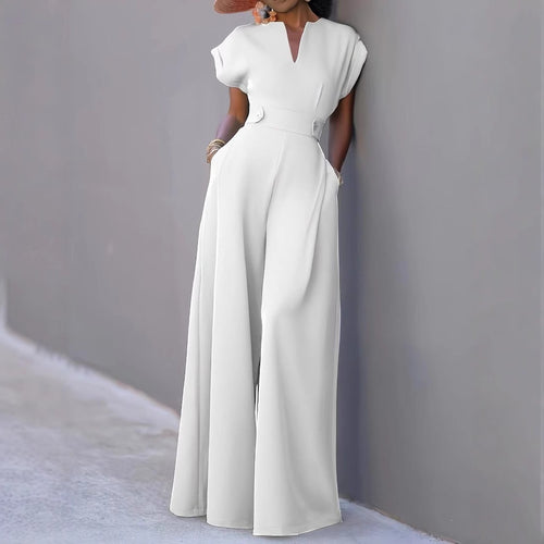 Damen Eleganter Jumpsuit mit tiefem V-Ausschnitt und weitem Bein Drune