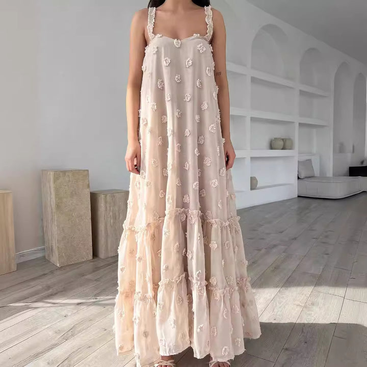 Damen Sommerliches Maxikleid mit floralem Relief und voluminösem Saum Drune
