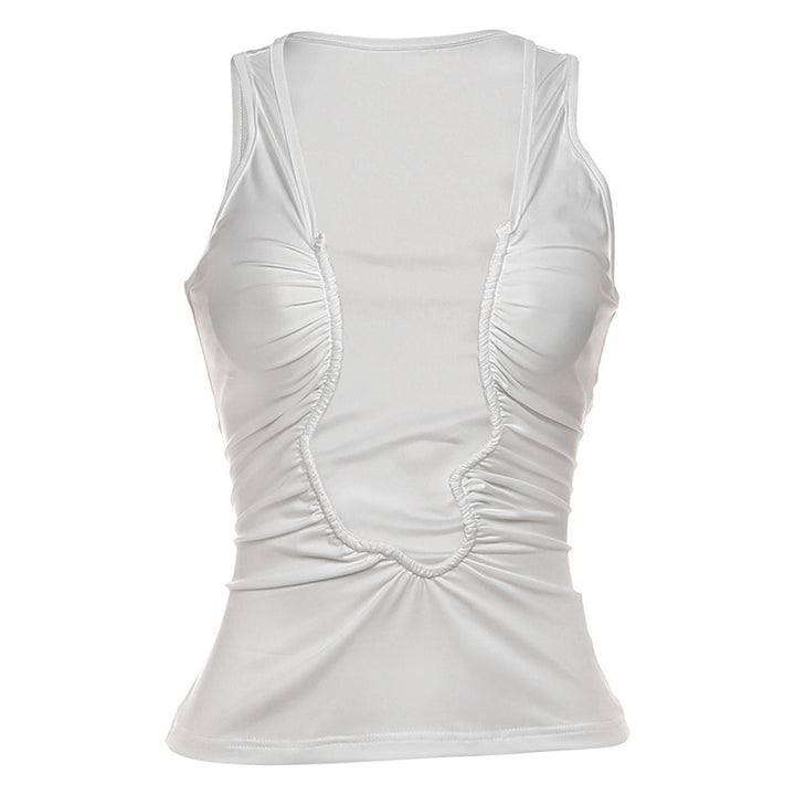 Damen Elegantes Körperlanges Top mit tiefem V-Ausschnitt und gerafftem Design Drune